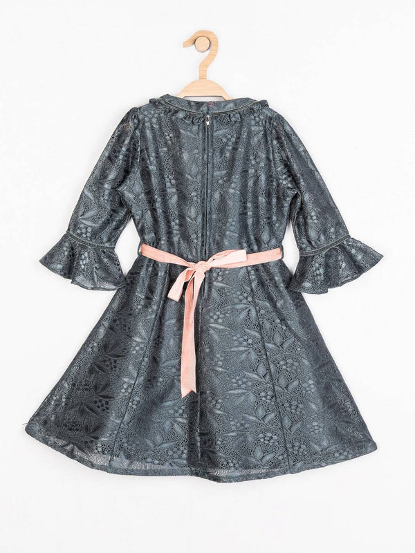 Peppermint Girls Grey Net Dress With Belt 12734 2