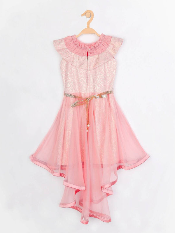 Peppermint Girls Peach Net Dress With Belt 12735 2