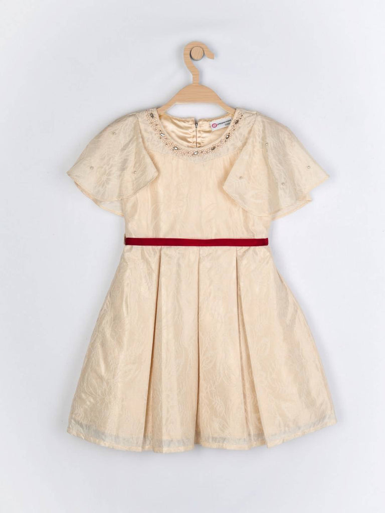 Peppermint Girls Beige Textured Dress With Belt 13021 1