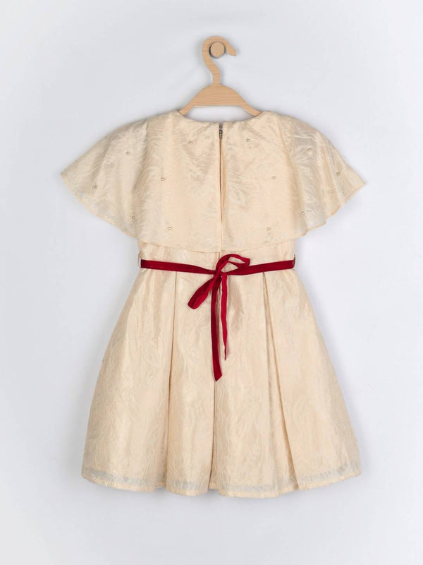 Peppermint Girls Beige Textured Dress With Belt 13021 2
