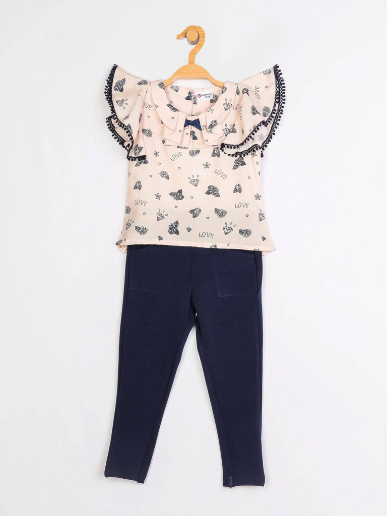 Peppermint Girls Navy Blue Printed Jegging Top Set 12769 1