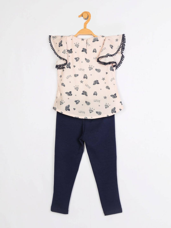 Peppermint Girls Navy Blue Printed Jegging Top Set 12769 2