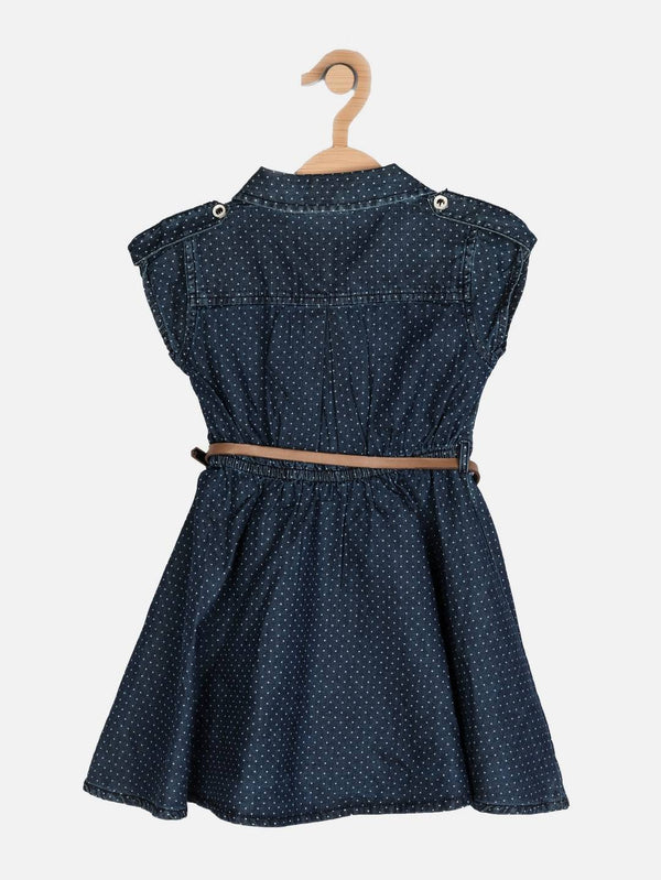 Peppermint Girls Navy Blue Enzyme Washed Dress With Belt 12278 2