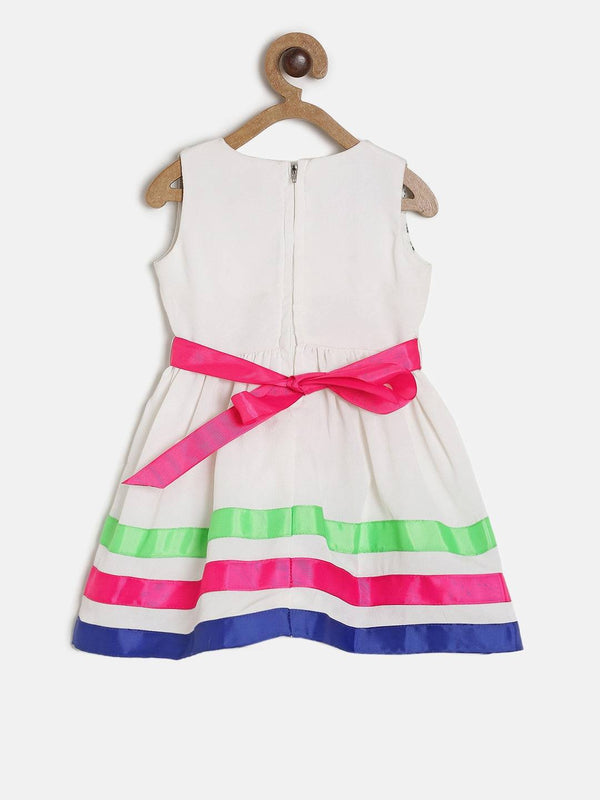 Peppermint Girls Off White Printed Dress With Belt 12941 2