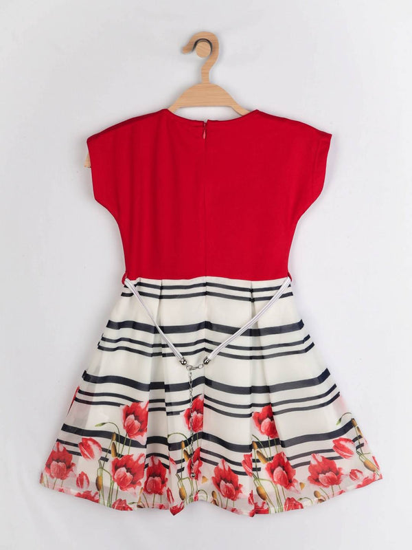 Peppermint Girls Red Printed Dress With Belt 12443 2