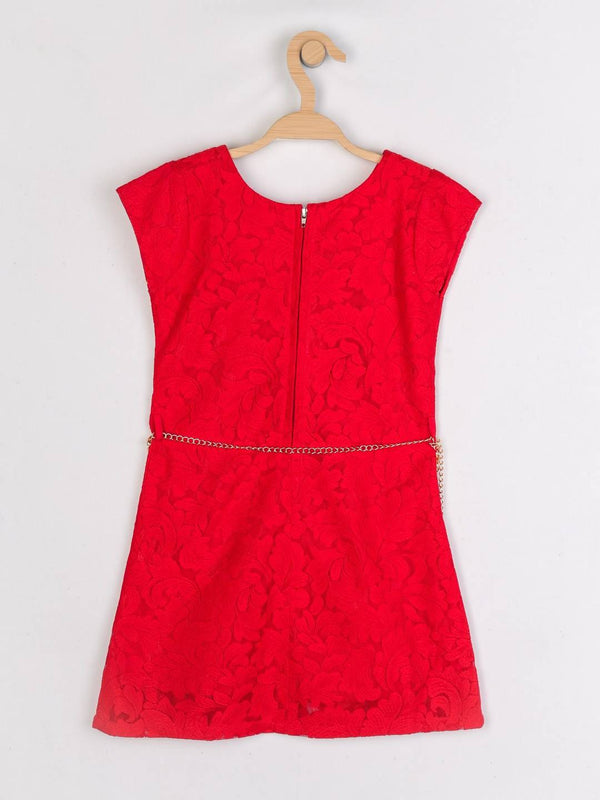 Peppermint Girls Red Net Dress With Belt 12942 2