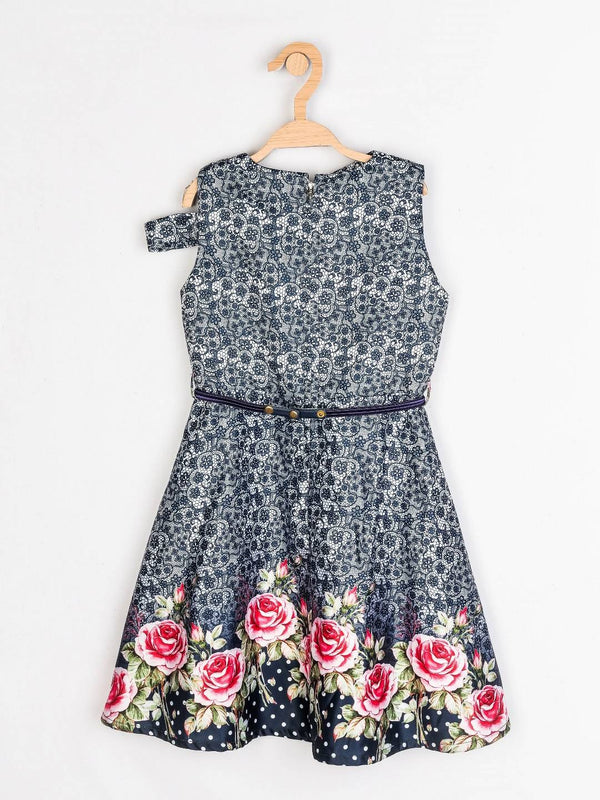 Peppermint Girls Navy Blue Satin Finish Dress With Belt 12363 2