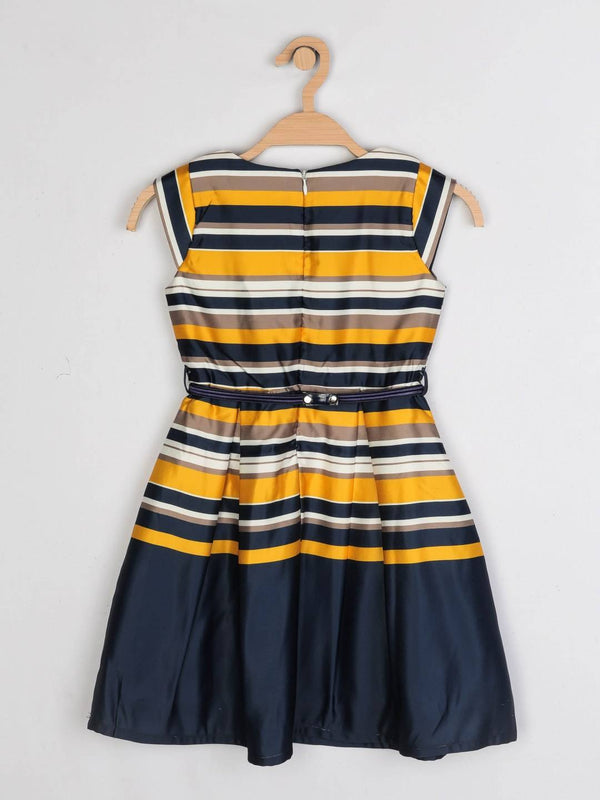 Peppermint Girls Navy Blue Satin Finish Dress With Belt 12376 2