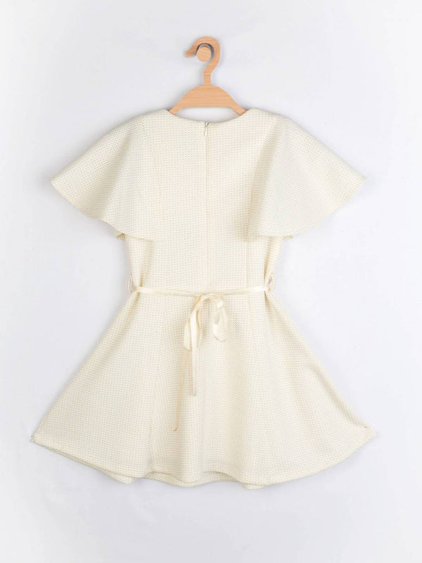 Peppermint Girls Cream Textured Dress With Belt 12396 2