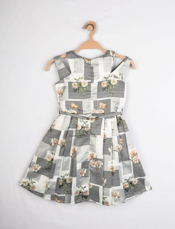 Peppermint Girls Grey Satin Finish Dress With Belt 12453 2