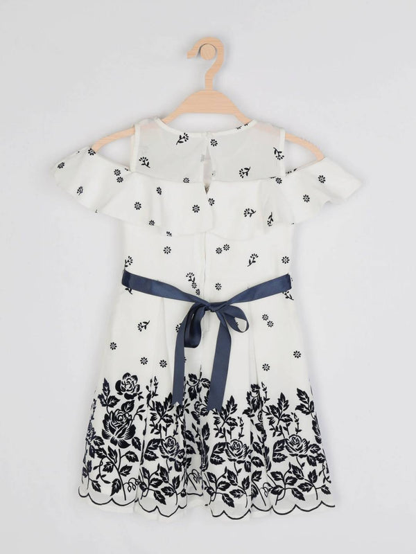 Peppermint Girls Off White Printed Dress With Belt 12464 2