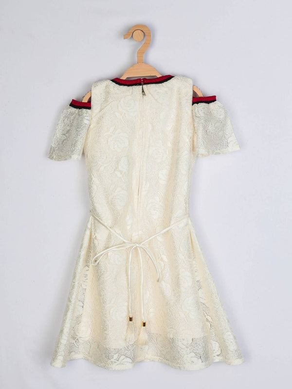 Peppermint Girls Off White Net Dress With Belt 12466 2