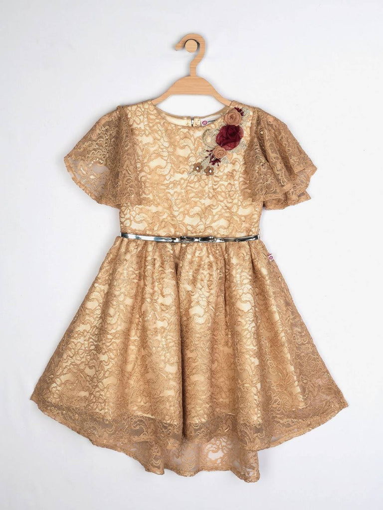 Peppermint Girls Gold Net Dress With Belt 12469 1