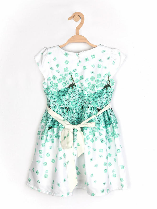Peppermint Girls Green Printed Dress With Belt 12252 2