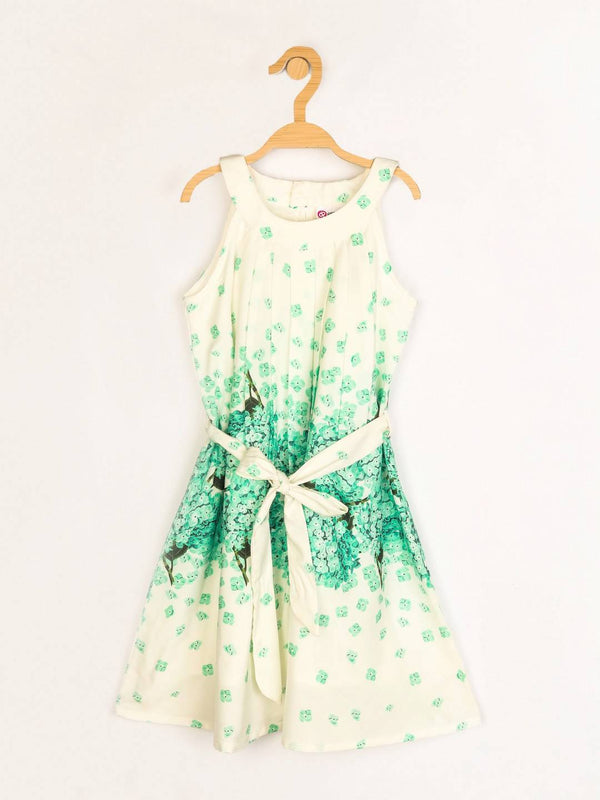 Peppermint Girls Green Printed Dress With Belt 12388 2
