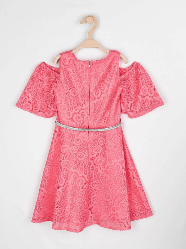 Peppermint Girls Peach Net Dress With Belt 12774 2