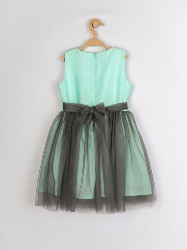 Peppermint Girls Sea Green Net Dress With Belt 12950 2