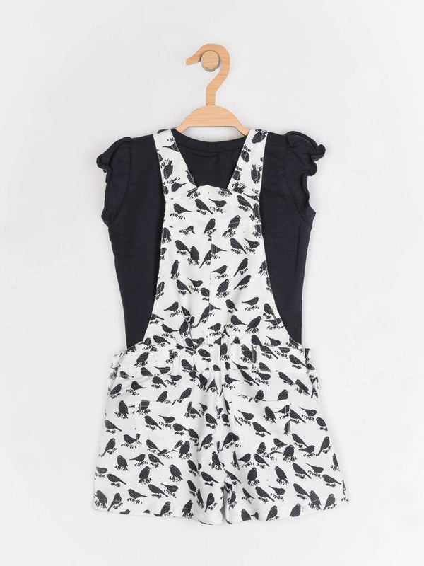 Peppermint Girls Navy Blue Printed Dungree With Top 12279 2