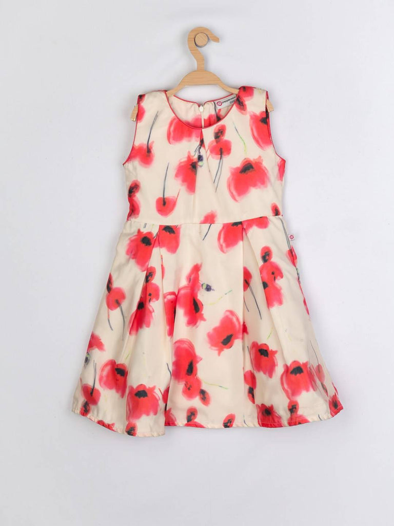 Peppermint Girls Peach Printed Dress With Belt 12963 1