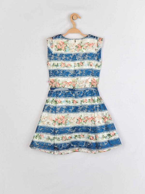 Peppermint Girls Blue Printed Dress With Belt 12964 2