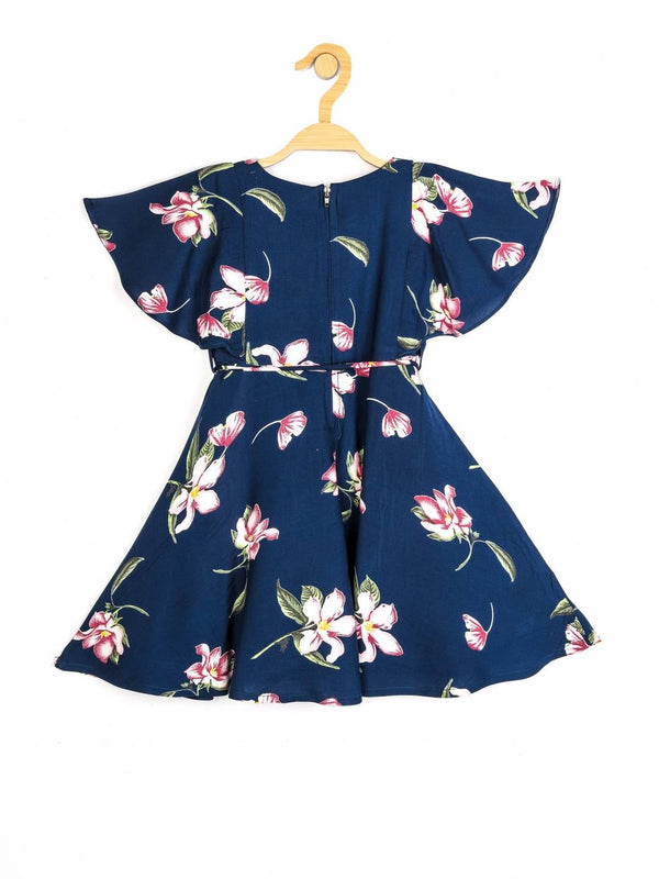 Peppermint Girls Teal Blue Printed Dress With Belt 12255 2