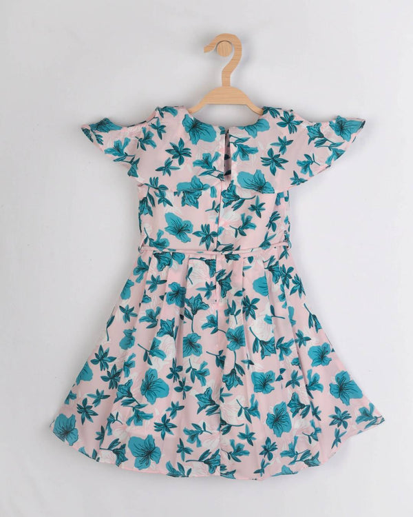 Peppermint Girls Peach Printed Dress With Belt 12348 2