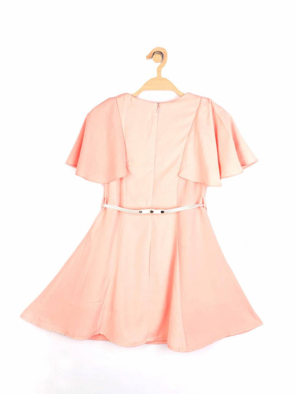 Peppermint Girls Peach Regular Dress With Belt 12425 2