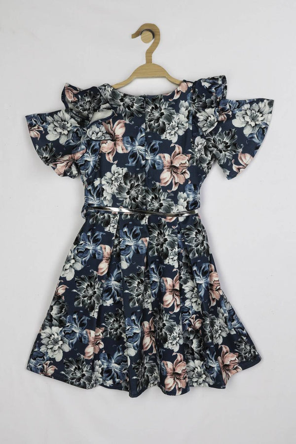 Peppermint Girls Teal Blue Printed Dress With Belt 12648 2