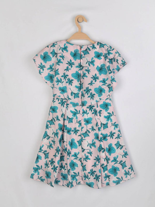 Peppermint Girls Peach Printed Dress With Belt 12969 2