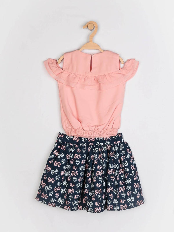 Peppermint Girls Peach Printed Skirt Top Set 12323 2