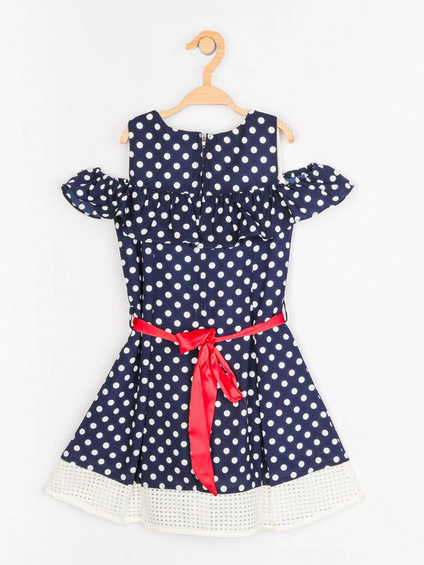 Peppermint Girls Navy Blue Printed Dress With Belt 12781 2