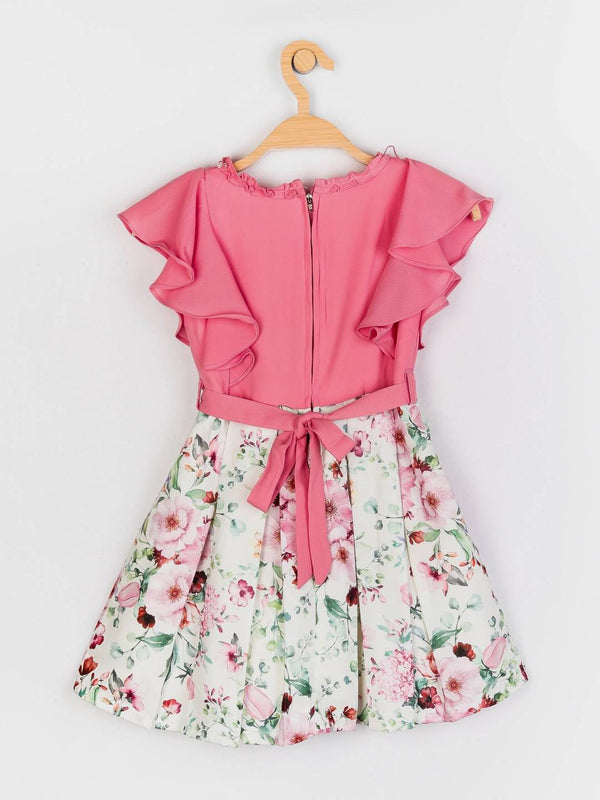 Peppermint Girls Blush Printed Dress With Belt 12782 2