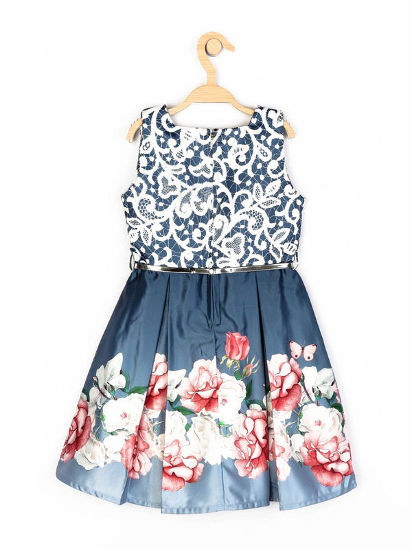 Peppermint Girls Blue Satin Finish Dress With Belt 12975 2