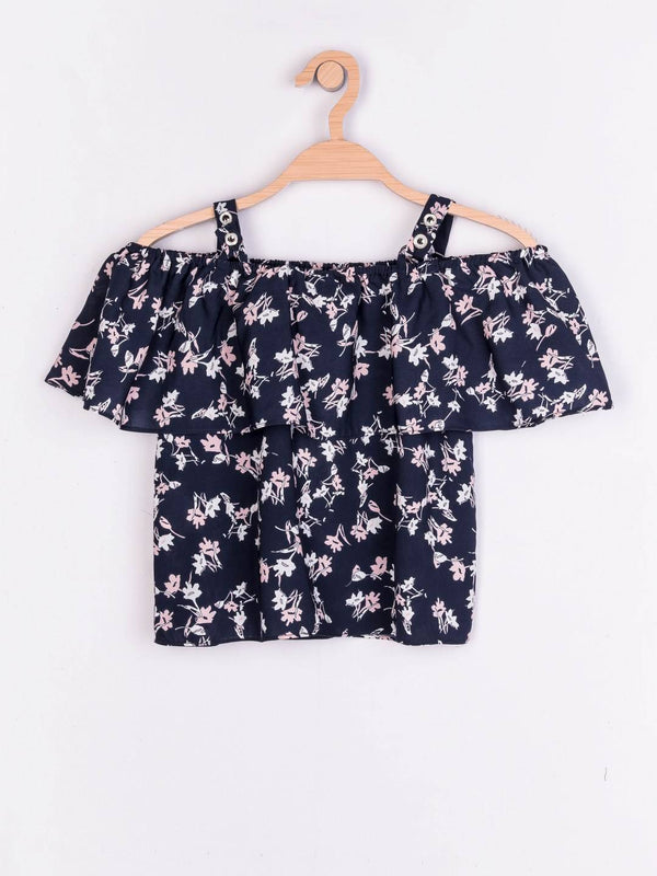 Peppermint Girls Navy Blue Printed Top 12564 2