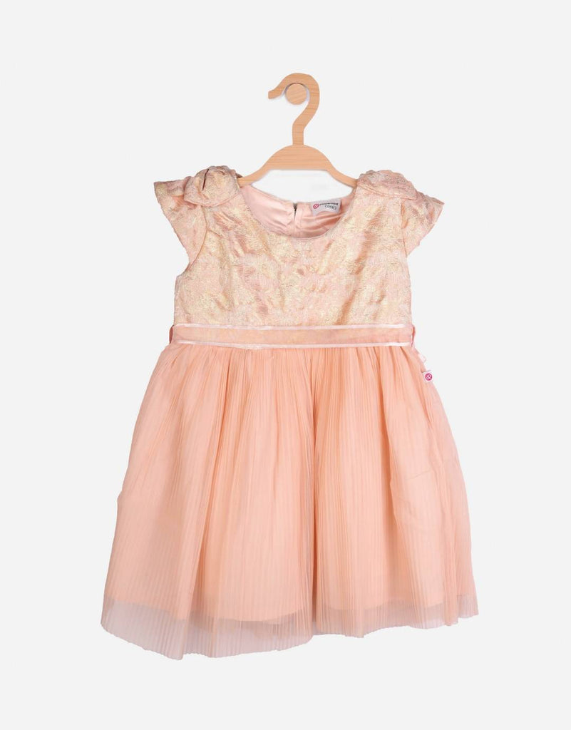 Peppermint Girls Peach Regular Dress With Belt 12295 1