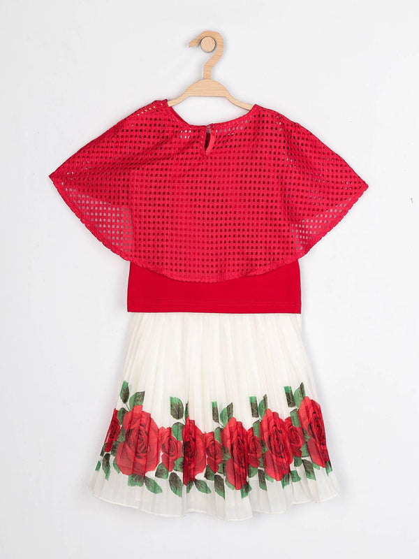 Peppermint Girls Red Printed Skirt,Inner & Poncho 12980 2