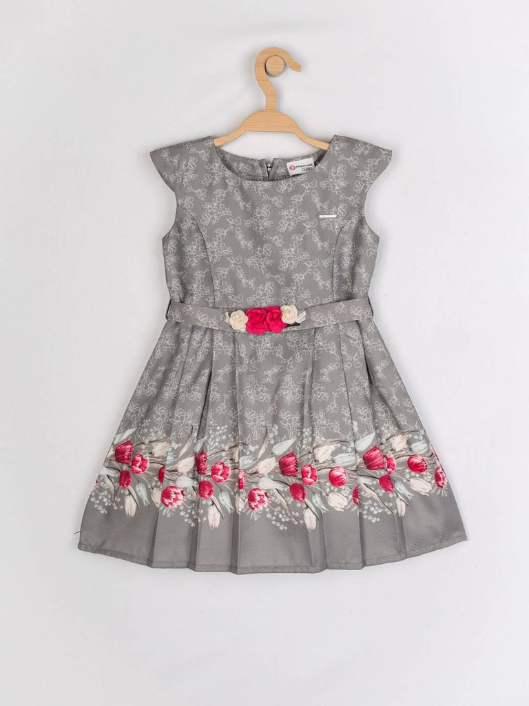Peppermint Girls Grey Printed Dress With Belt 12981 1