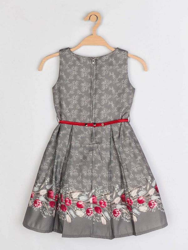 Peppermint Girls Grey Printed Dress With Belt 12651 2