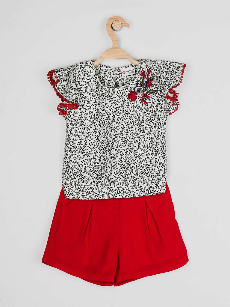 Peppermint Girls Red Printed Short Top Set 12789 1