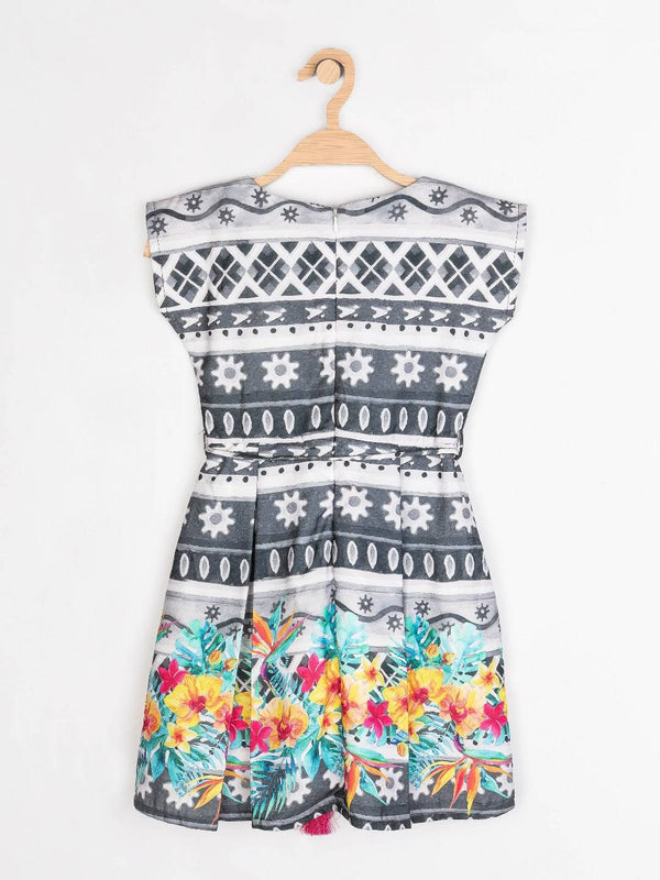 Peppermint Girls Grey Printed Dress With Belt 12463 2