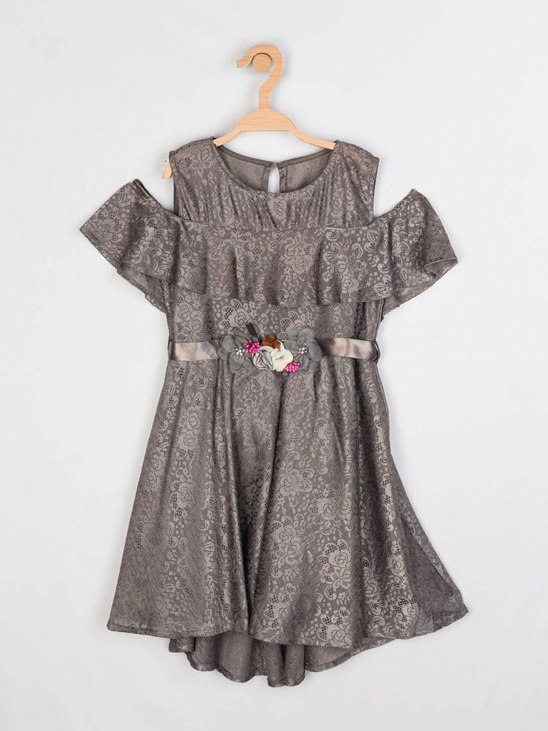 Peppermint Girls Grey Net Dress With Belt 12652 1