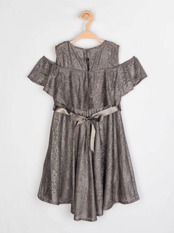Peppermint Girls Grey Net Dress With Belt 12652 2
