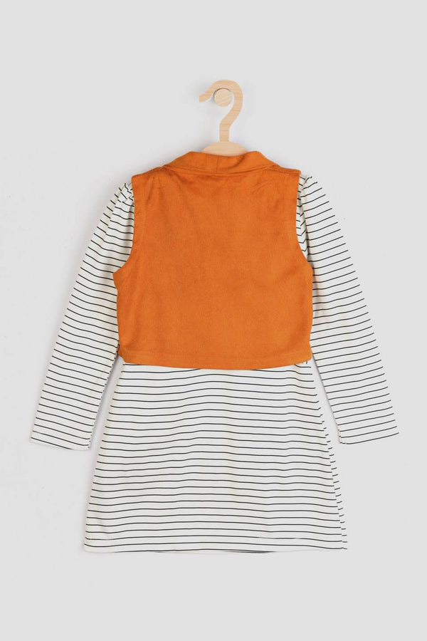 Peppermint Girls Off White Textured Dress, Shrug With Belt 12987 2
