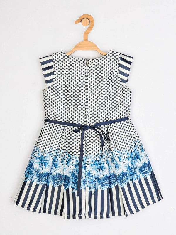 Peppermint Girls Navy Blue Satin Finish Dress With Belt 12242 2