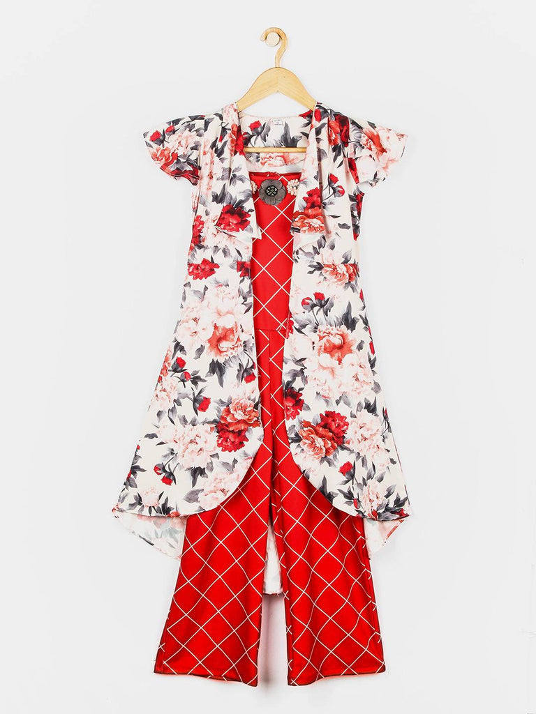 Peppermint Girls Red Printed Jumpsuit With Jacket And Belt 13068 1