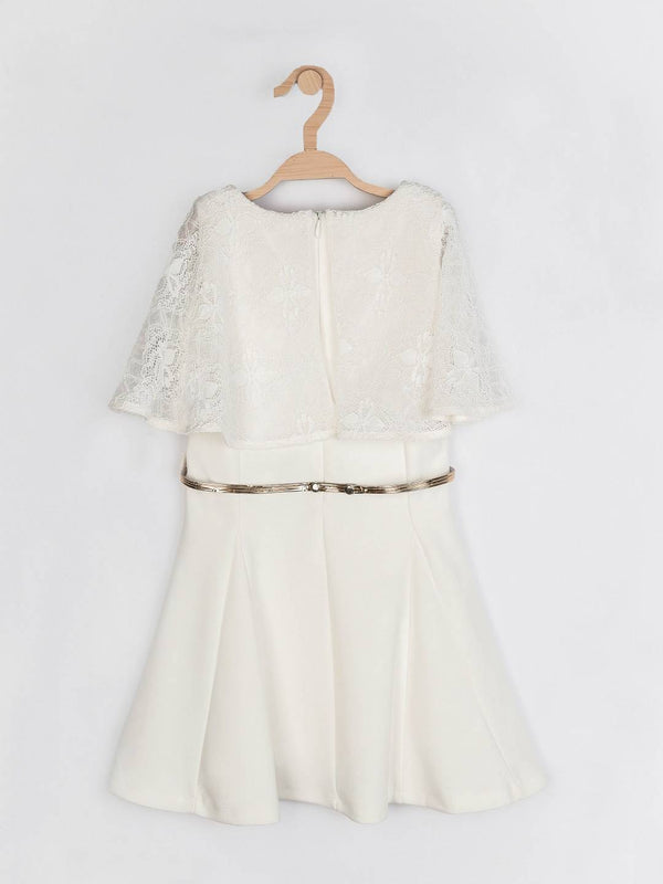 Peppermint Girls Off White Textured Dress With Belt 12483 2