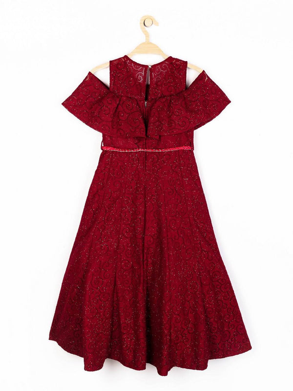 Peppermint Girls Maroon Textured Dress With Belt 12998 2