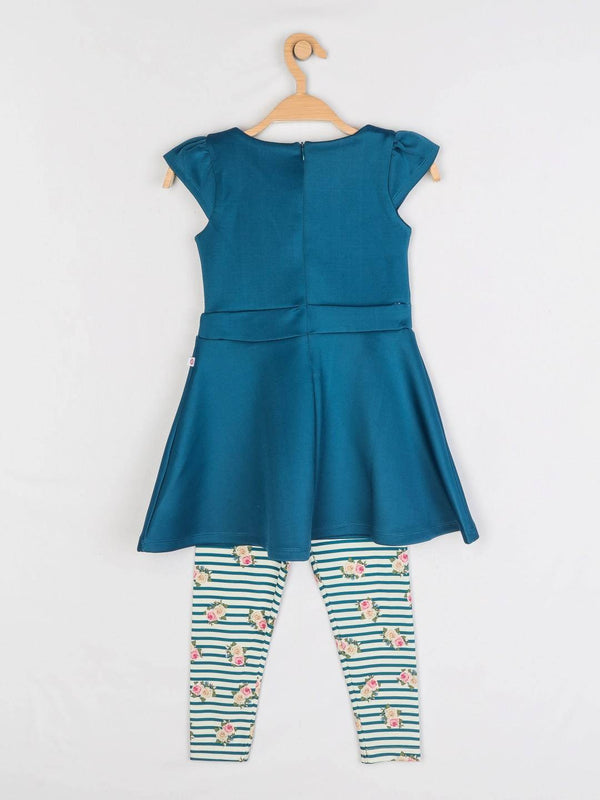Peppermint Girls Blue Printed Dress With Legging 13002 2