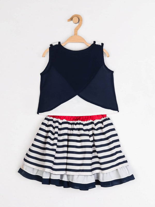 Peppermint Girls Navy Blue Printed Skirt Top Set 12265 2
