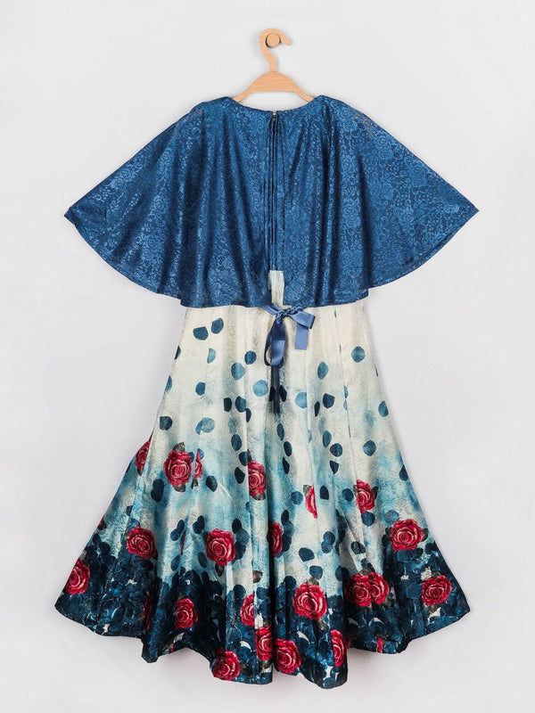 Peppermint Girls Blue Printed Dress With Belt 13007 2